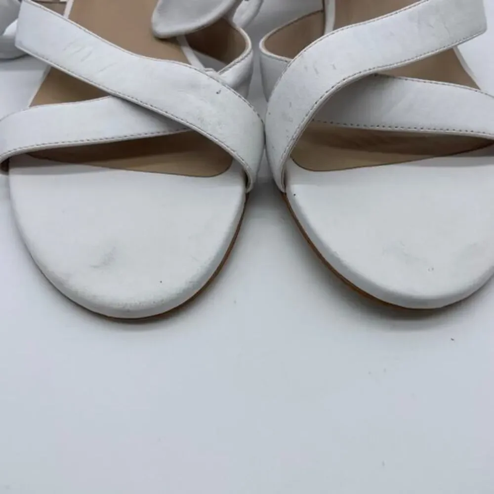 Stuart Weitzman Women's Bandeau White Bow Leather Slide Sandals Size‎ 11.5